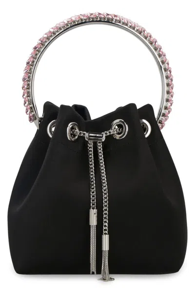 Jimmy Choo Hand Bag In Fuxia Satin In Black