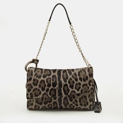 Pre-owned Jimmy Choo Handcuff Chain Grey/brown Calf Hair Shoulder Bag In Gray