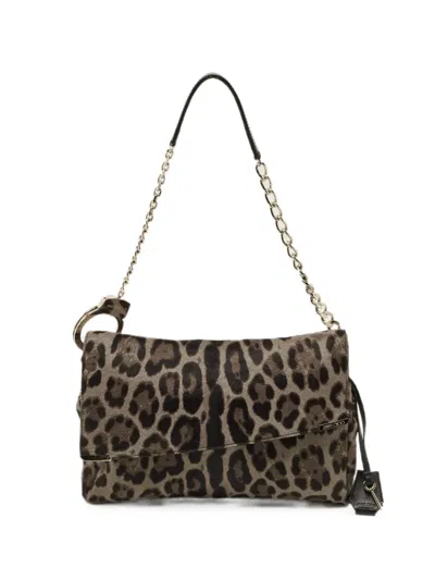Pre-owned Jimmy Choo Handcuff Leopard-print Shoulder Bag In Gray