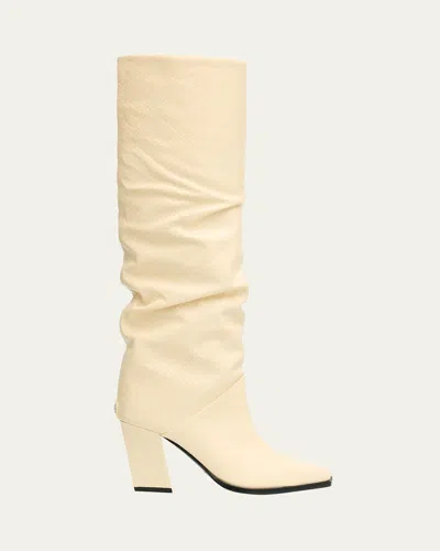 Jimmy Choo Hart 85 Snakeskin-embossed Leather Knee-high Boots In Neutral