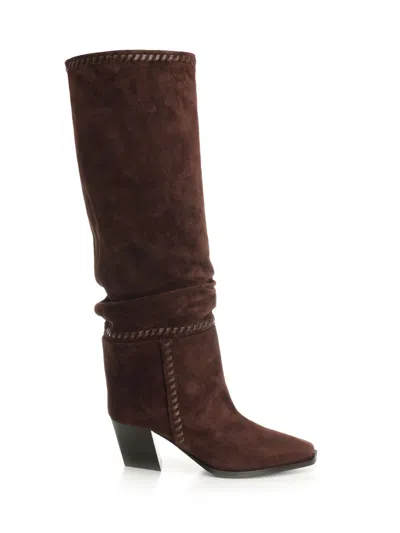 JIMMY CHOO HART STITCH SUEDE BOOTS BROWN