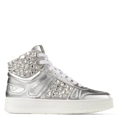 Jimmy Choo Hawaii Crystal Embellished High-top Sneakers In Silver