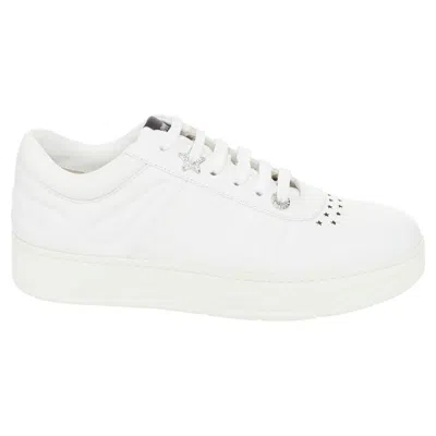 Pre-owned Jimmy Choo Hawaii Crystal Low Top Calf Leather Platform White Sneakers Eu39