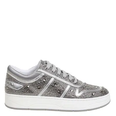 Jimmy Choo Hawaii Metallic Crystal Stud Sneakers In Silver