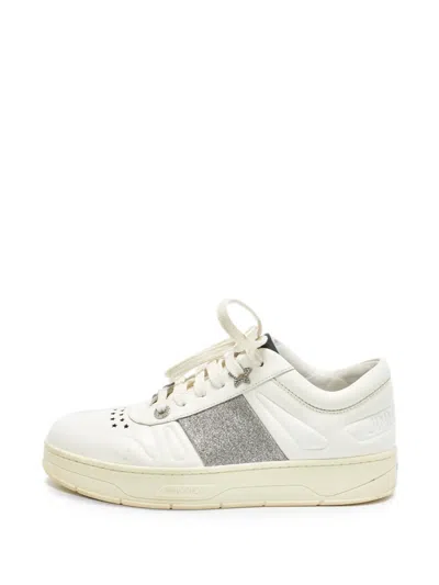 Pre-owned Jimmy Choo Hawaii/f Glitter Sneakers In White