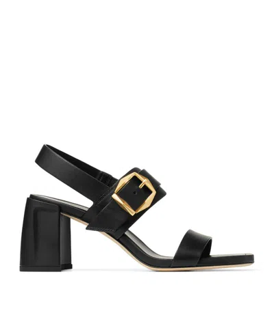 Jimmy Choo Hawke Leather Buckle Slingback Sandals In Black/ Gold