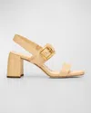 Jimmy Choo Hawke Leather Buckle Slingback Sandals In Natural/gold