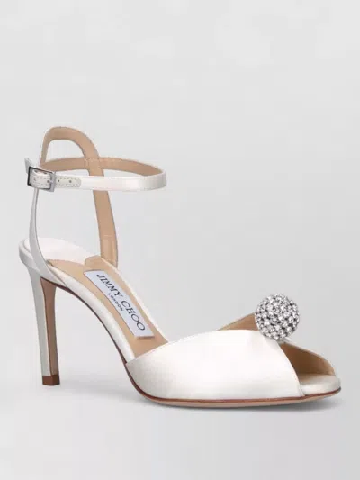 Jimmy Choo Heel Sandals Ankle Strap Embellished Detail Open Toe In White