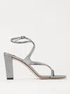 Jimmy Choo 'azie' Metallic Sandals With High Stacked Heel And Criss-cross Strap In Silver