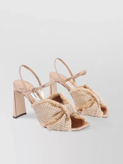 Jimmy Choo Heeled Sandals With Metallic Finish And Square Toe In Brown