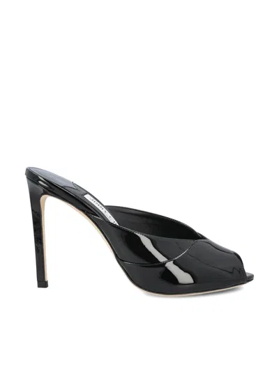 Jimmy Choo 100mm Brigitte Patent Leather Peep-toe Mules In Black