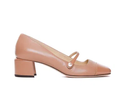 Jimmy Choo Elisa Embellished Patent-trimmed Leather Mary Jane Flats In Neutrals