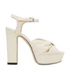 Jimmy Choo Heloise 120 Bow-embellished Lizard-effect Leather Platform Sandals In Latte