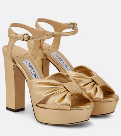 Jimmy Choo Heloise 120 Leather Platform Sandals In Gold