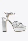 Jimmy Choo Heloise 120 Metallic Nappa Leather Platform Sandals In Silver