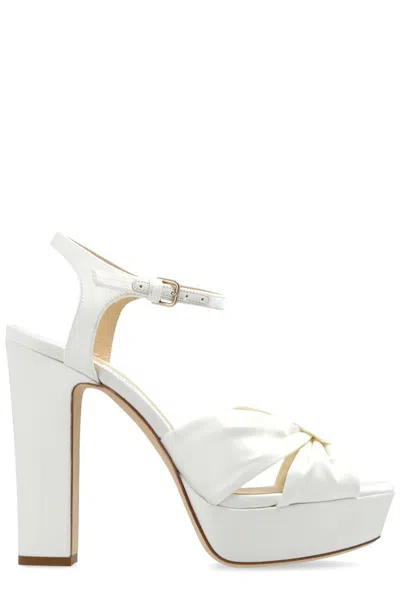 Jimmy Choo Heloise Cotton Ankle-strap Platform Sandals In White