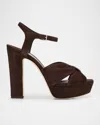 Jimmy Choo Heloise 120 Suede Ankle-strap Platform Sandals In Brown