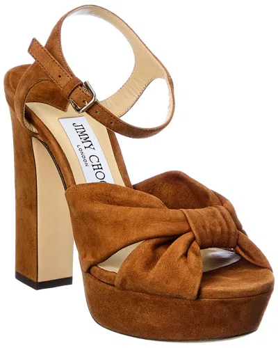 Jimmy Choo Heloise 120 Suede Platform Sandal In Brown