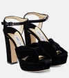 JIMMY CHOO HELOISE 120 VELVET PLATFORM SANDALS