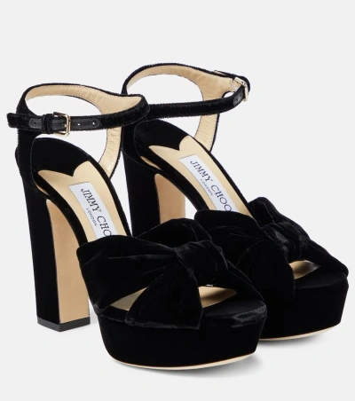 Jimmy Choo Heloise 120 Velvet Platform Sandals In Black