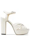 Jimmy Choo Heloise 120 Bow-embellished Lizard-effect Leather Platform Sandals In White