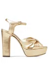 Jimmy Choo Heloise Metallic Ankle-strap Platform Sandals In Gold