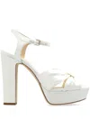 Jimmy Choo Heloise 120 Bow-embellished Lizard-effect Leather Platform Sandals In Weiss