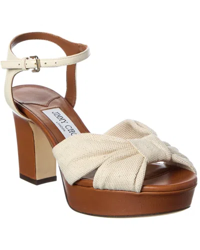 Jimmy Choo Heloise 80 Canvas & Leather Sandal In White