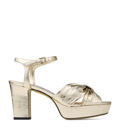 Jimmy Choo Heloise 80 Leather Heeled Sandals In Gold