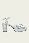 Jimmy Choo Heloise 80 Leather Platform Sandals In Metallic Silver In Silver