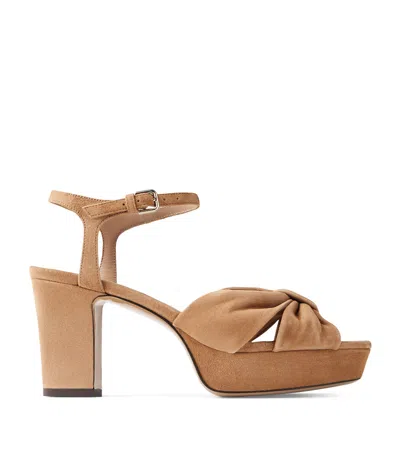 Jimmy Choo Heloise 80 Suede Heeled Sandals In Beige