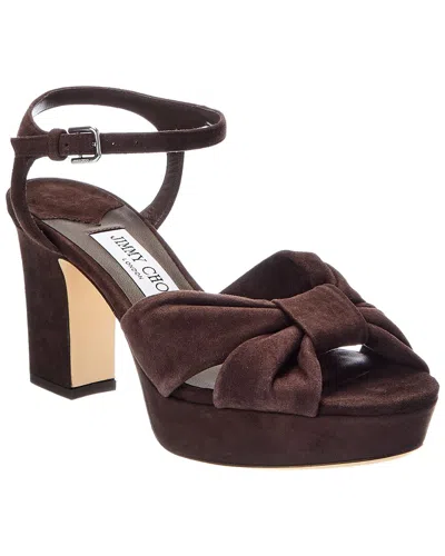 Jimmy Choo Heloise 80 Suede Platform Sandal In Brown