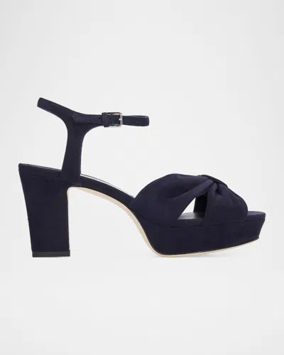 Jimmy Choo Heloise 80mm Suede Platform Sandals In Blue