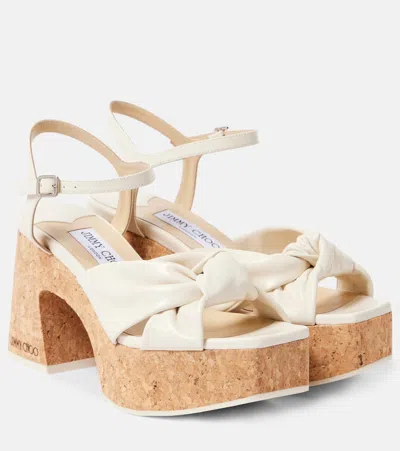 Jimmy Choo Heloise 95 Leather Platform Sandals In White