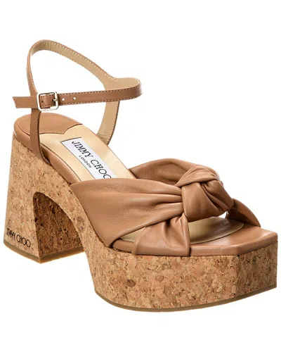 Jimmy Choo Heloise 95 Leather Wedge Sandal In Brown