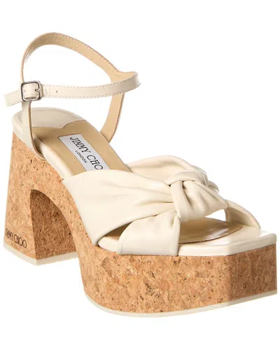 Jimmy Choo Heloise 95 Leather Wedge Sandal In White