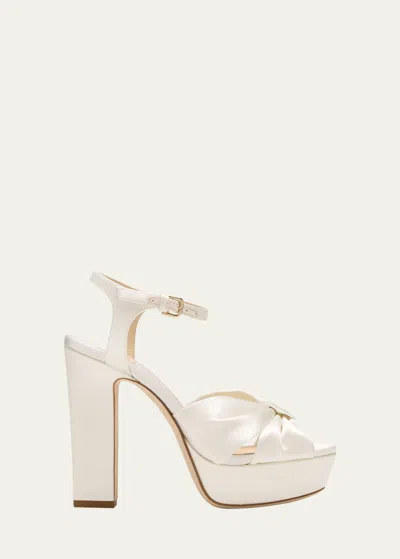 Jimmy Choo Heloise Cotton Ankle-strap Platform Sandals In Ivory