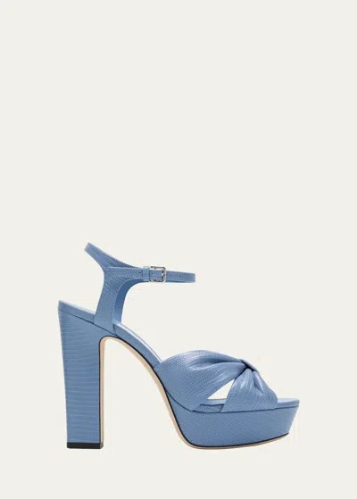 Jimmy Choo Heloise Embossed Ankle-strap Platform Sandals In Blue