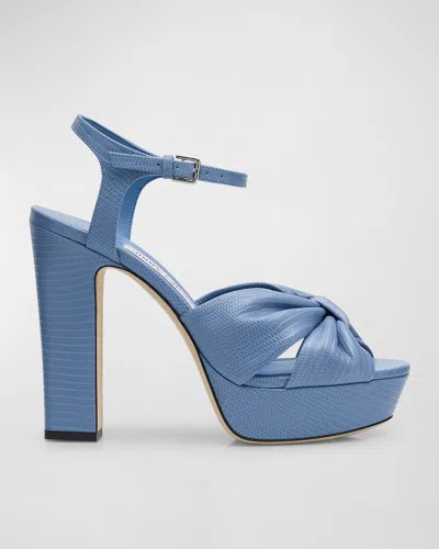 Jimmy Choo Heloise Embossed Ankle-strap Platform Sandals In Blue