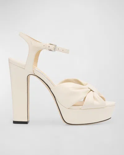 Jimmy Choo Heloise Leather Ankle-strap Platform Sandals In Latte