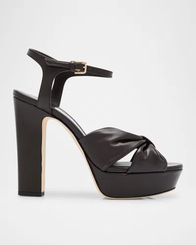 JIMMY CHOO HELOISE LEATHER KNOT PLATFORM SANDALS
