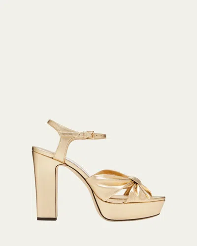 Jimmy Choo Gold Leather Heloise 100 Metallic Sandals