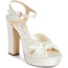 Jimmy Choo Heloise 120 Bow-embellished Lizard-effect Leather Platform Sandals In Ivory