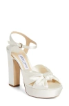 Jimmy Choo Heloise 120 Bow-embellished Lizard-effect Leather Platform Sandals In Silver