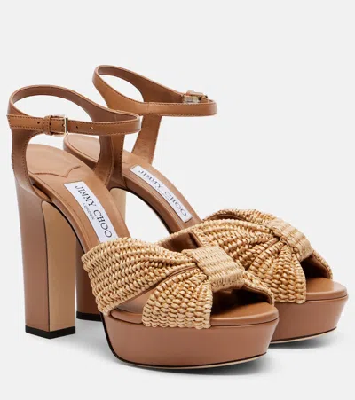 Jimmy Choo Heloise Raffia And Leather Sandals In Brown
