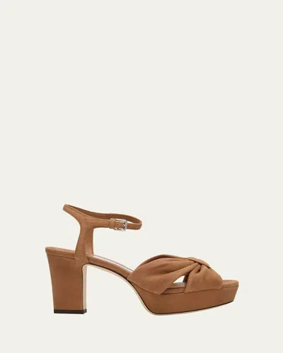 Jimmy Choo Heloise Suede Knot Platform Sandals In Brown