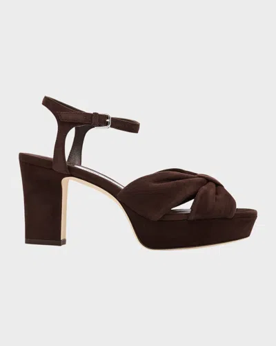 Jimmy Choo Heloise Suede Knot Platform Sandals In Brown