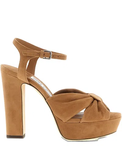 Jimmy Choo Heloise 120 Knotted Suede Platform Sandals In Brown