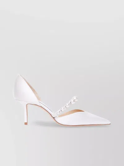 Jimmy Choo High Heel Pumps Pearl Embellishments In White