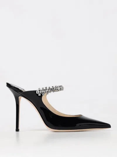 Jimmy Choo Black Leather Sabot Painted With Crystal Strap In Nero